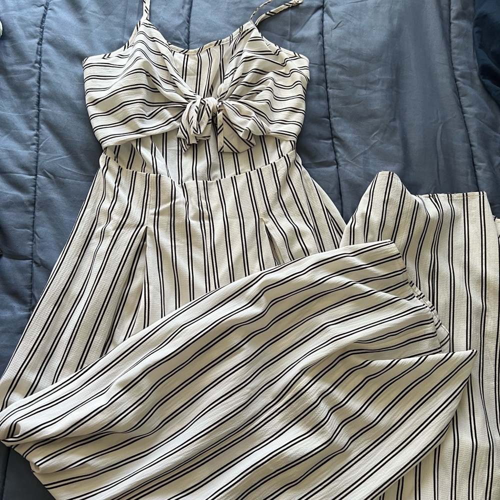 Size large black and white striped jumpsuit